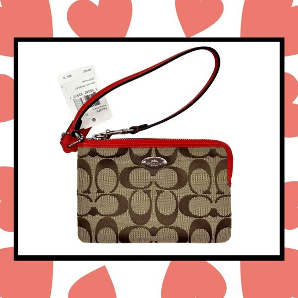 Coach Handbags - Coach Signature Corner Zip Wristlet in Silver/Khaki/Cardinal
